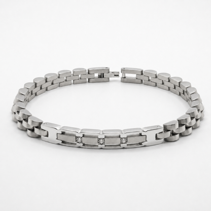 Silver stainless steel micro zircon bracelet with link chain and center stones