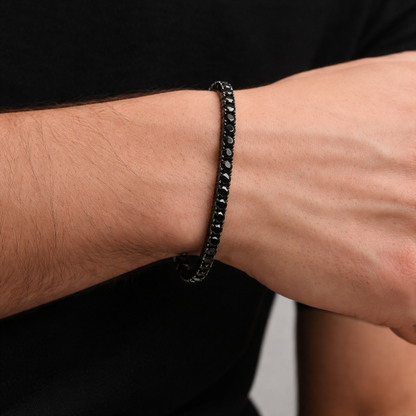 Black Stainless Steel Tennis Bracelet with Black CZ Adjustable  B-119 - Overpowered Accessories | Egypt