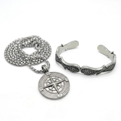 Celestial Vanguard Bundle B-121 PN-001 | Men's Stainless Steel Bracelet & Necklace - Overpowered Accessories | Egypt