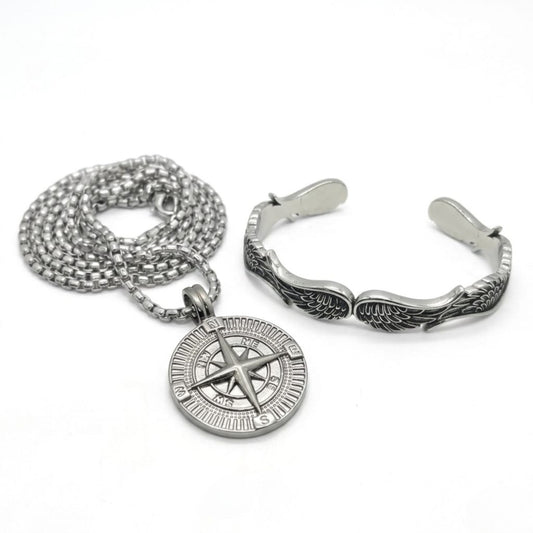 Celestial Vanguard Bundle B-121 PN-001 | Men's Stainless Steel Bracelet & Necklace - Overpowered Accessories | Egypt