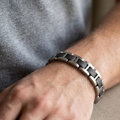 Luxury Natural Ebony Wood & Stainless Steel Bracelet - B-190 | Men's - Overpowered Accessories