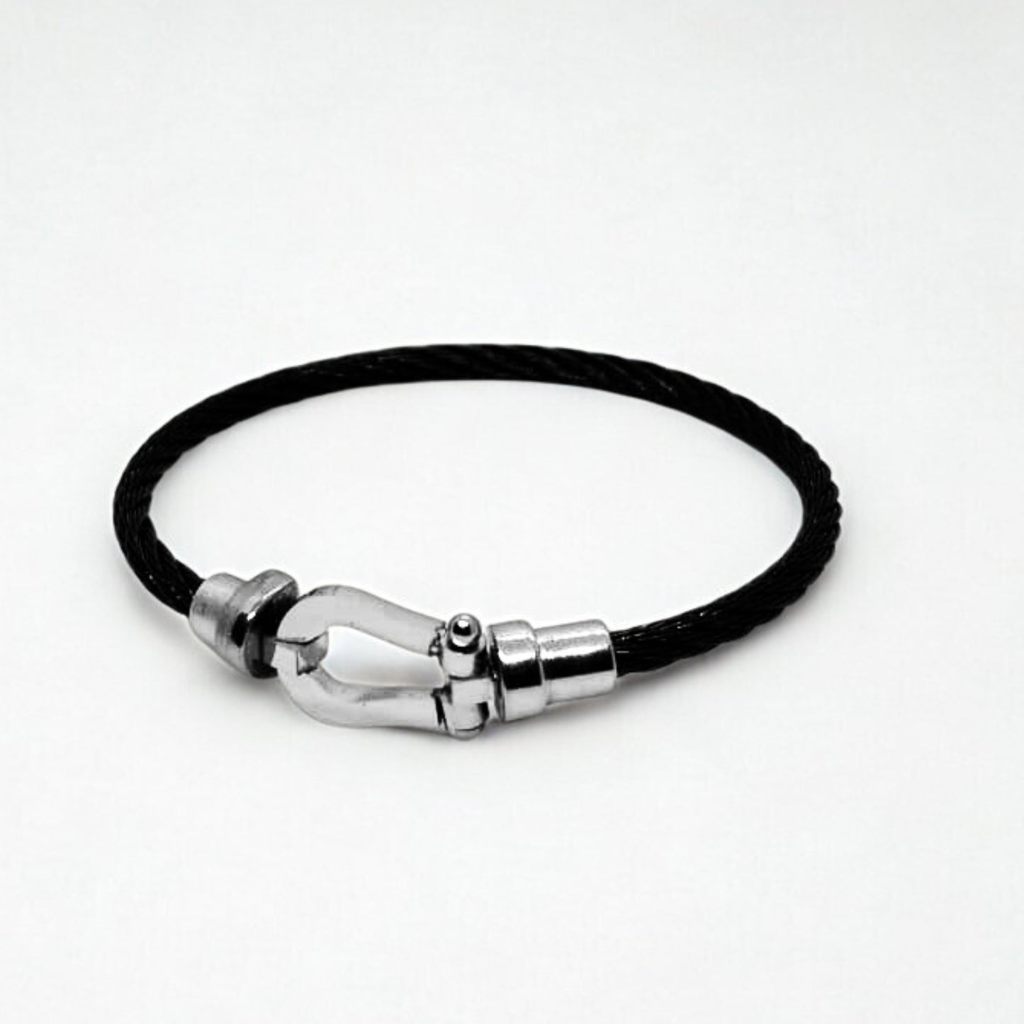 Black Steel Wire B-123 | Silver Magnetic Clasp Bracelet - Overpowered Accessories | Egypt