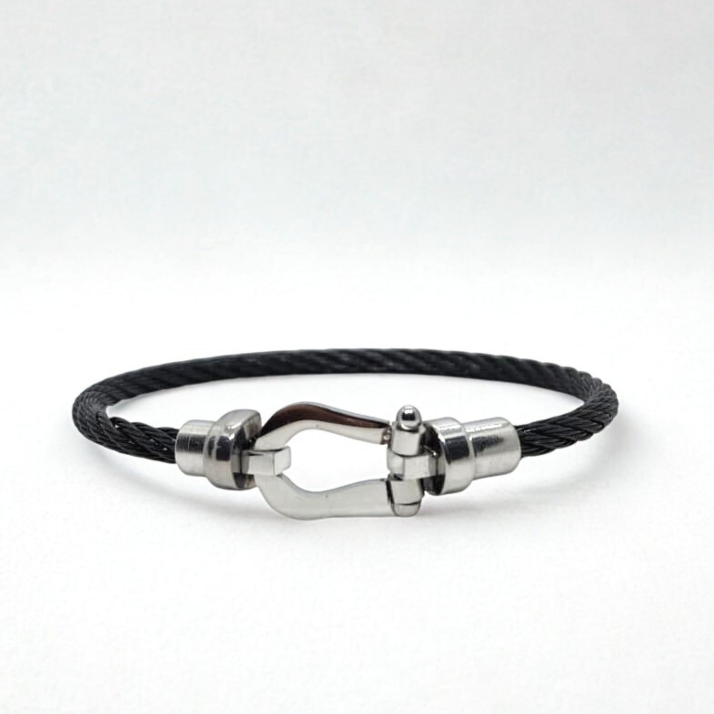 Black Steel Wire B-123 | Silver Magnetic Clasp Bracelet - Overpowered Accessories | Egypt
