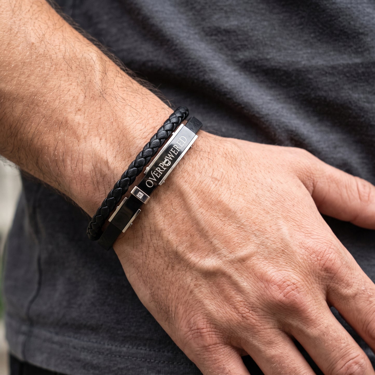 Premium Black Leather with Micro Zircon - B-180 | Men's - Overpowered Accessories