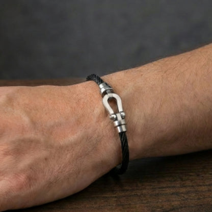 Black Steel Wire B-123 | Silver Magnetic Clasp Bracelet - Overpowered Accessories | Egypt