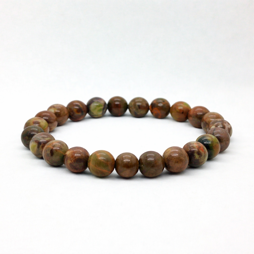 Men's Earthbound Sovereignty Bundle G-5 G-6 stone bracelet by Overpowered Accessories, featuring earthy-toned beads on a whit
