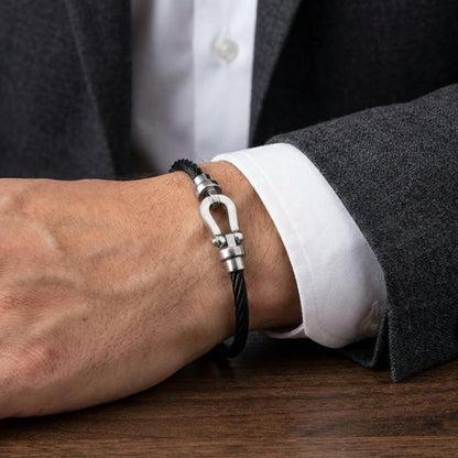 Black Steel Wire B-123 | Silver Magnetic Clasp Bracelet - Overpowered Accessories | Egypt