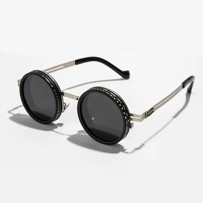 Obsidian Meridian Bundle SG-002 G-6 features stylish men's sunglasses with round lenses and a sleek metallic frame.